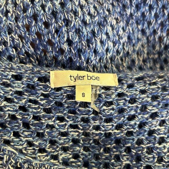 Women's Tyler Boe 8 Blue White Open Knit Fringe Sleeve Sweater - Picture 3 of 10
